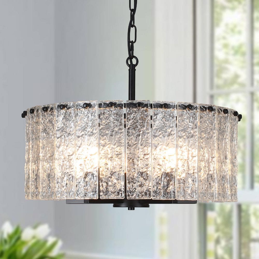 Modern 5-Light Black Drum Glass Shade Chandelier Luxury Pendant Light price history on PriceWatchPro