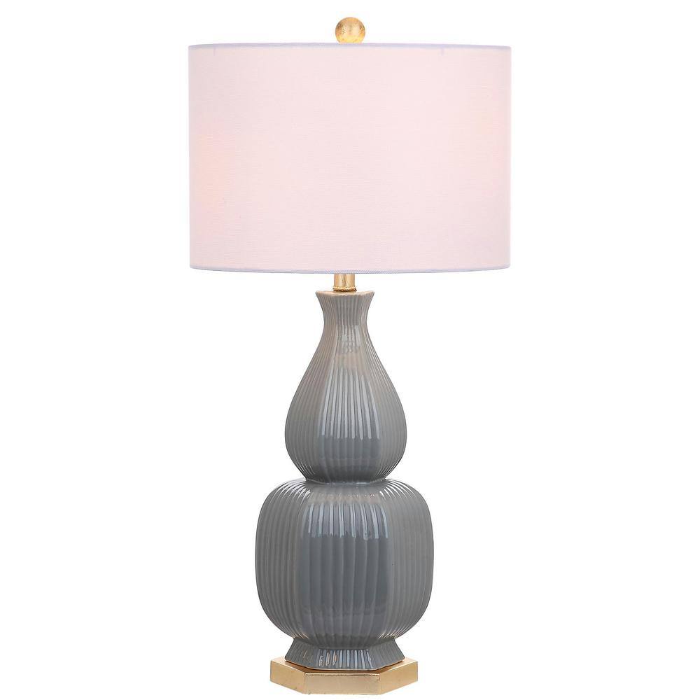 Cleo Gray Ceramic Table Lamp Set with White Shades