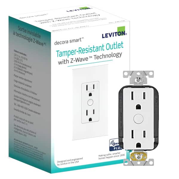 Leviton Decora Smart Tamper-Resistant Duplex Outlet with Z-Wave Technology ZW15R-1RW