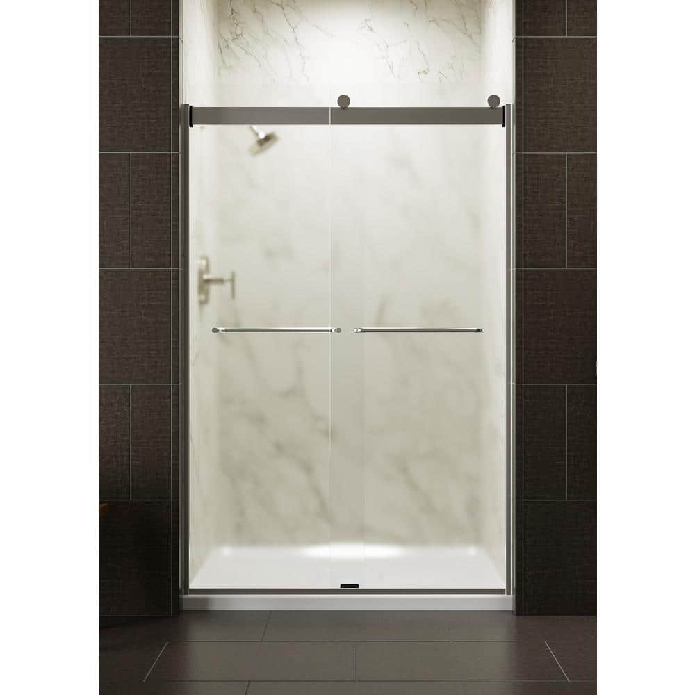 Levity Matte Nickel 74" Semi-Frameless Sliding Shower Door with Frosted Glass