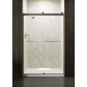Levity 44-48 in.W x 74 in. H Semi-Frameless Sliding Shower Door in Nickel with Towel Bar