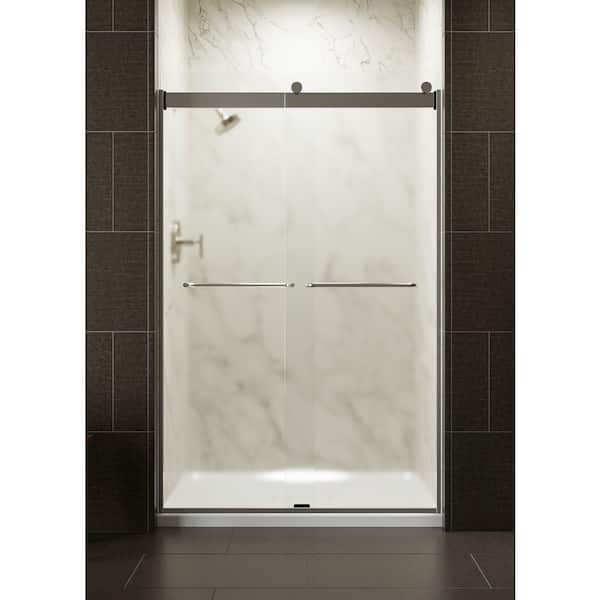 KOHLER Levity 44-48 in.W x 74 in. H Semi-Frameless Sliding Shower Door in Nickel with Towel Bar