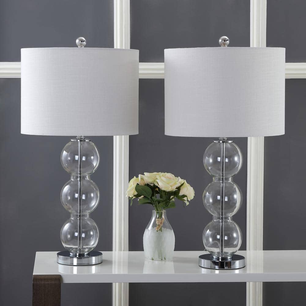 Alexa-Enabled Contemporary White Linen Drum Desk Lamp Set