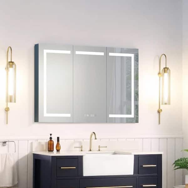 48 in. W x 32 in. H Rectangular Silver Aluminum Surface/Recessed Mount LED Medicine Cabinet with Mirror