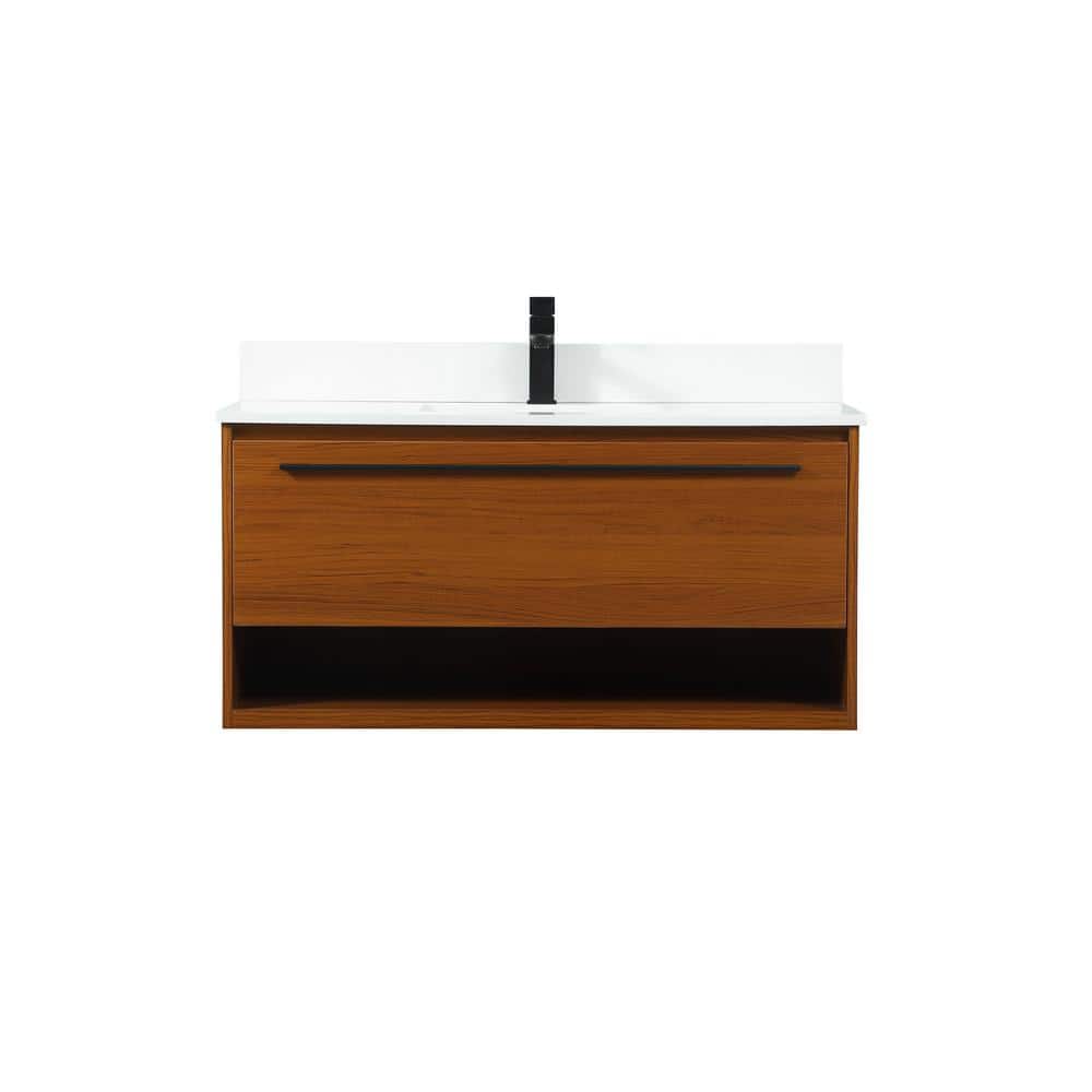 Timeless 40 in. W Single Bath Vanity in Teak with Engineered Stone Vanity T