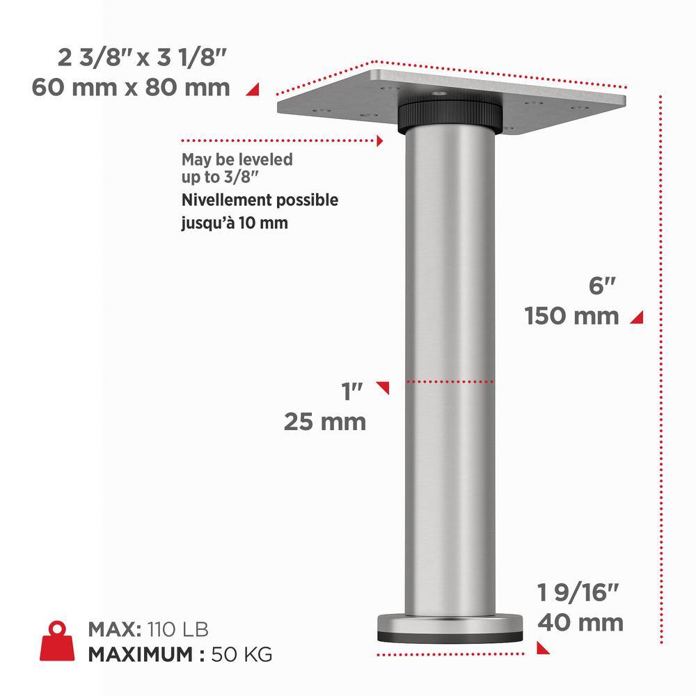 BORSA 6" Stainless Steel Round Furniture Leg with Leveling Glide