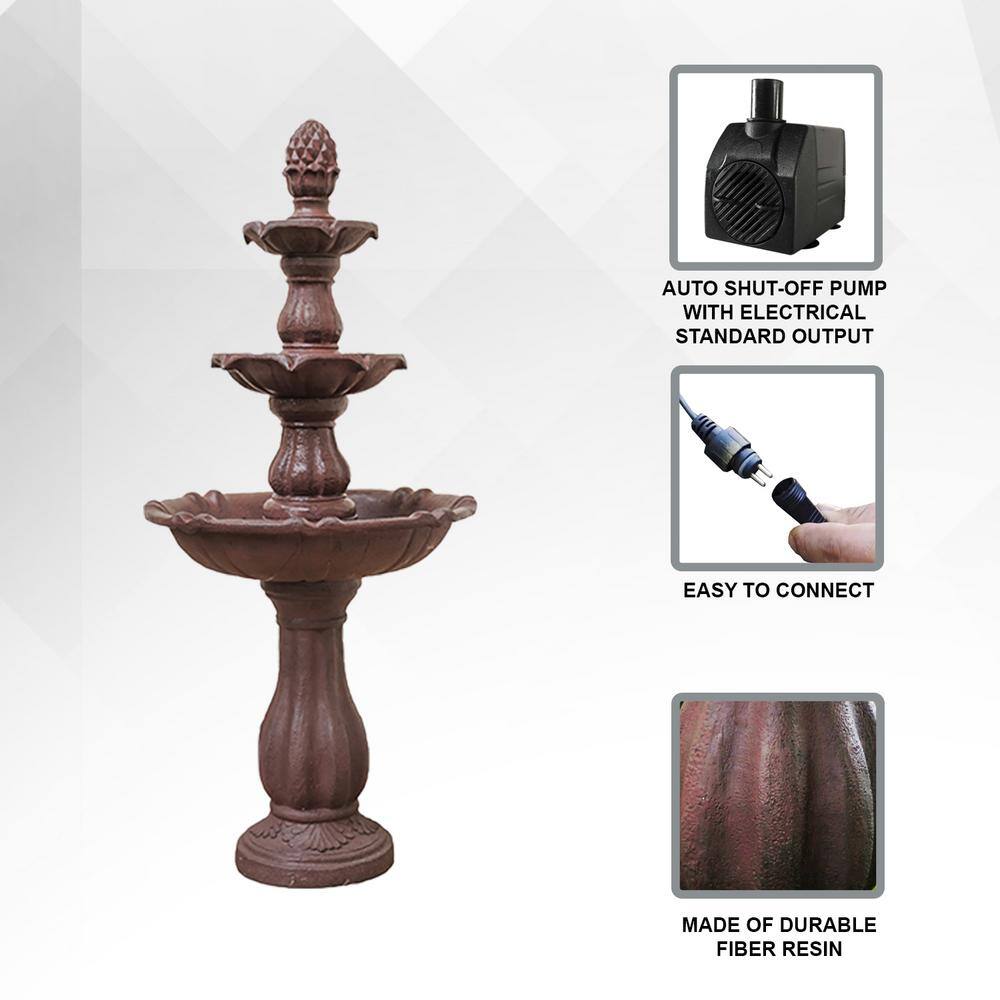 52 Inch Tall Brown 3-Tier Freestanding Waterfall Fountain