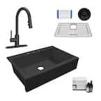 Josephine All-in-One Quick-Fit Matte Black Fireclay 33.85 in. 3-Hole Single Bowl Farmhouse Kitchen Sink and Faucet Kit