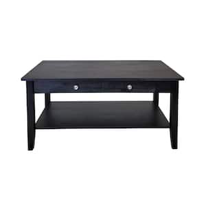 38 in. Black Rectangle Acacia Wood Top Coffee Table with Shelf