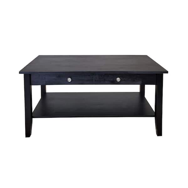 Unbranded 38 in. Black Rectangle Acacia Wood Top Coffee Table with Shelf