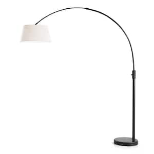 Orbita 82 in. Dark Bronze Furnish LED Dimmable Retractable Arch Floor Lamp, Bulb Included with Empire White Shade