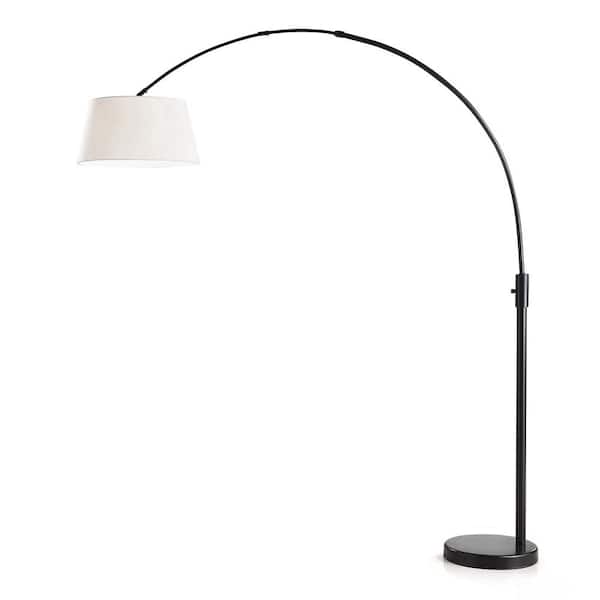 HomeGlam Orbita 82 in. Dark Bronze Furnish LED Dimmable Retractable Arch Floor Lamp, Bulb Included with Empire White Shade