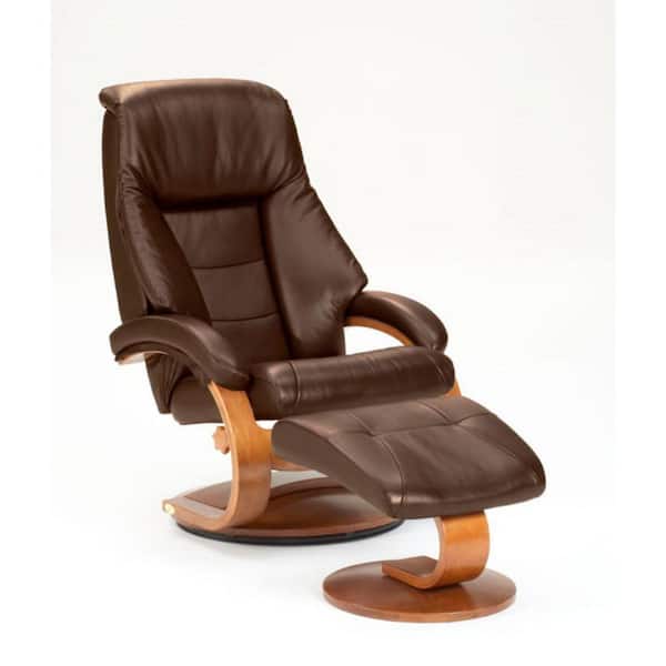 Mac Motion Oslo Collection Espresso Top Grain Leather Swivel Recliner with Ottoman