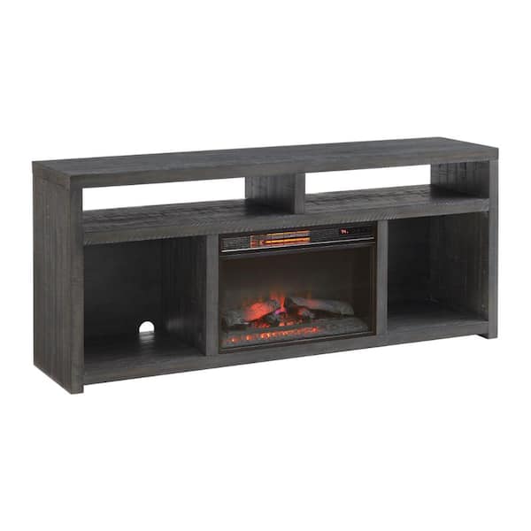 Benjara 70 in. Gray Wood TV Stand Fits TVs up to 75 in. with 2-Shelves