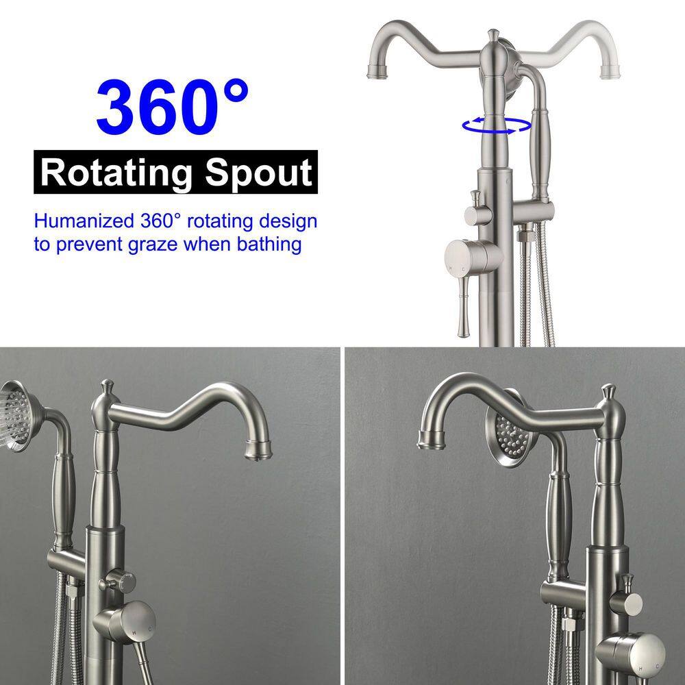 Brushed Nickel Freestanding Tub Faucet with Hand Shower