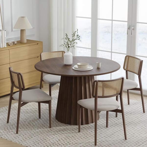 Dovelina 46 in. Soild Wood Walnut Pedestal Dining Table Round Kitchen Table Seats 4