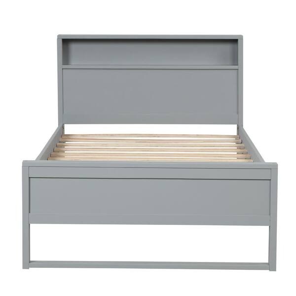 ANGELES HOME Gray Twin Size Solid Pinewood Panel Bed Frame with