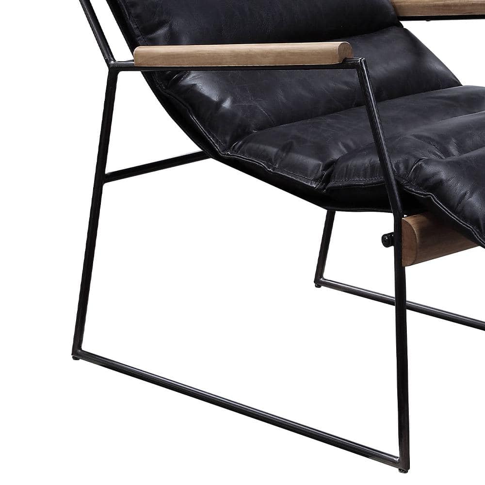 Modern Slipper Accent Chair in Distressed Black Leather