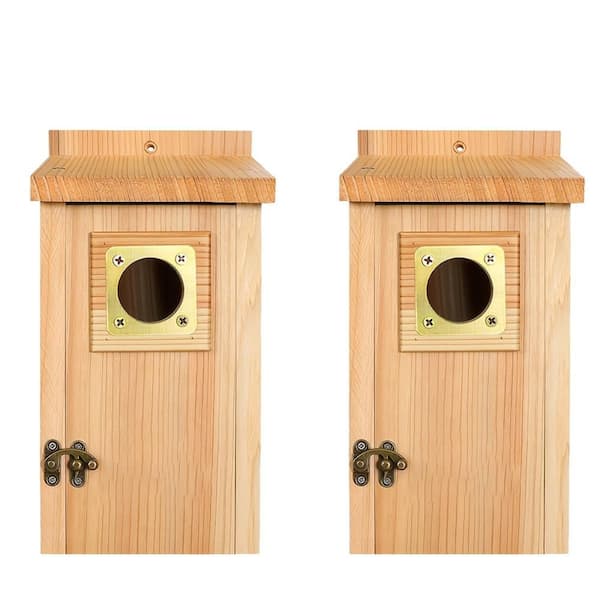 2-Pieces Pine Wood Outdoor Birdhouse Bird House with Copper Guard for Small Birds
