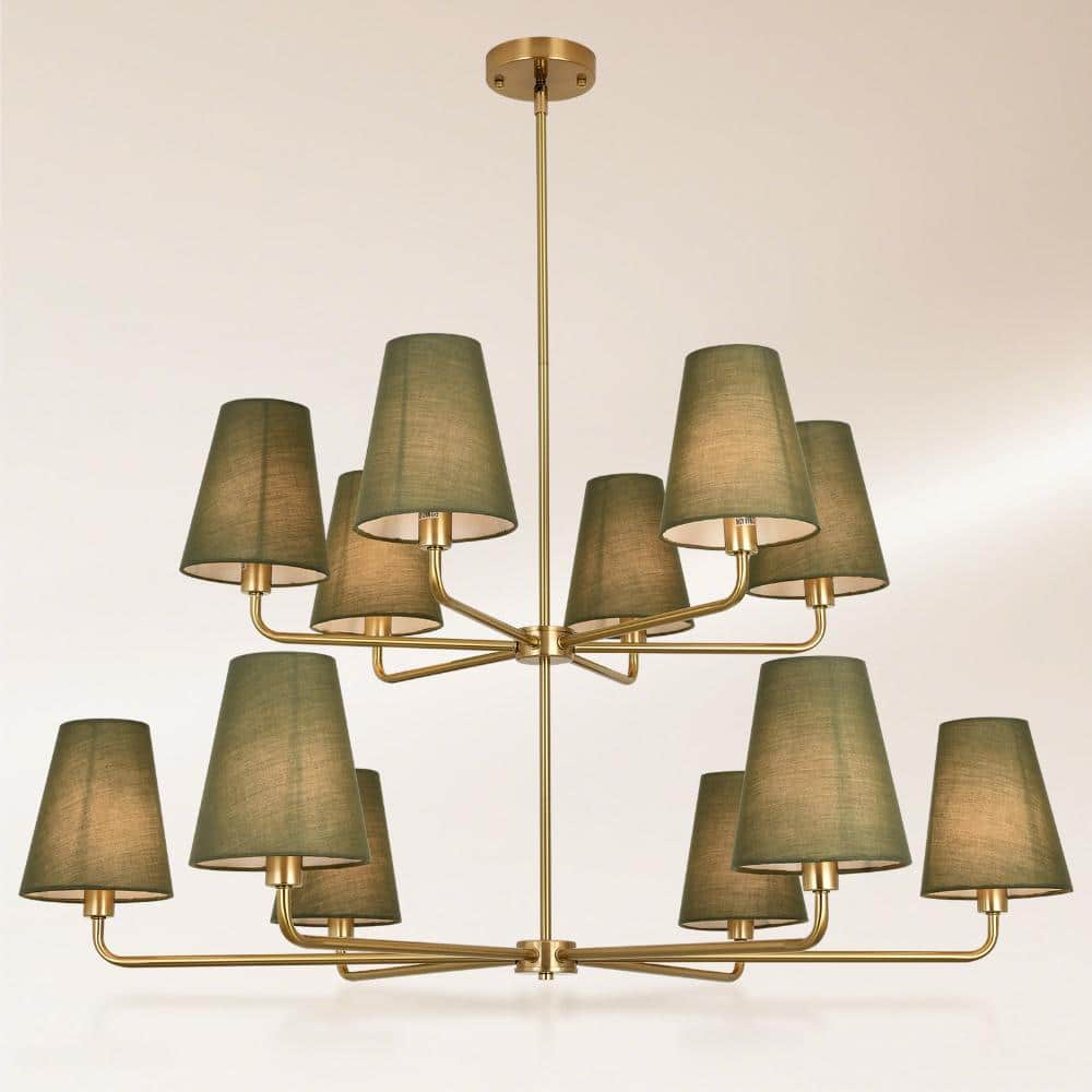 12-Light Green Fabric Shade Chandelier, Antique Gold Finish, Modern Farmhouse Pendant Light price history on PriceWatchPro