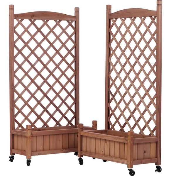 Gruisse 2-Pack Elevated Wood Planter with Trellis, Outdoor Raised Box (L25 in. x W11 in. x H5.9 in.)
