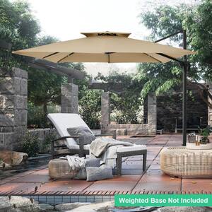11 ft. x 11 ft. Square Two-Tier Top Rotation Outdoor Cantilever Patio Umbrella with Cover in Beige