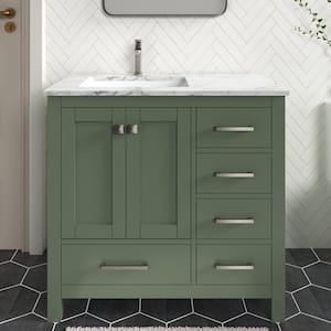 Anneliese 36 in. W x 21 in. D x 35 in. H Single Sink Freestanding Bath Vanity in Forest Green with Carrara Marble Top