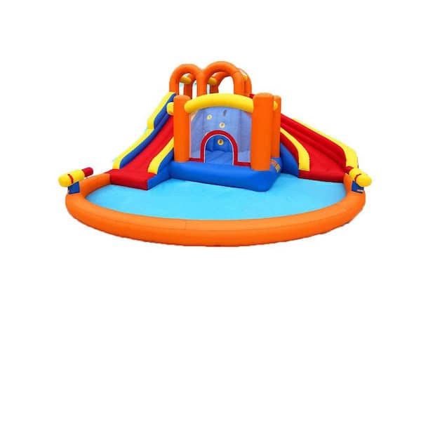 Inflatable Water Park Combo with 2 Slides, Climbing Wall, Trampoline, and Splash Pool - Includes 650W Air Blower