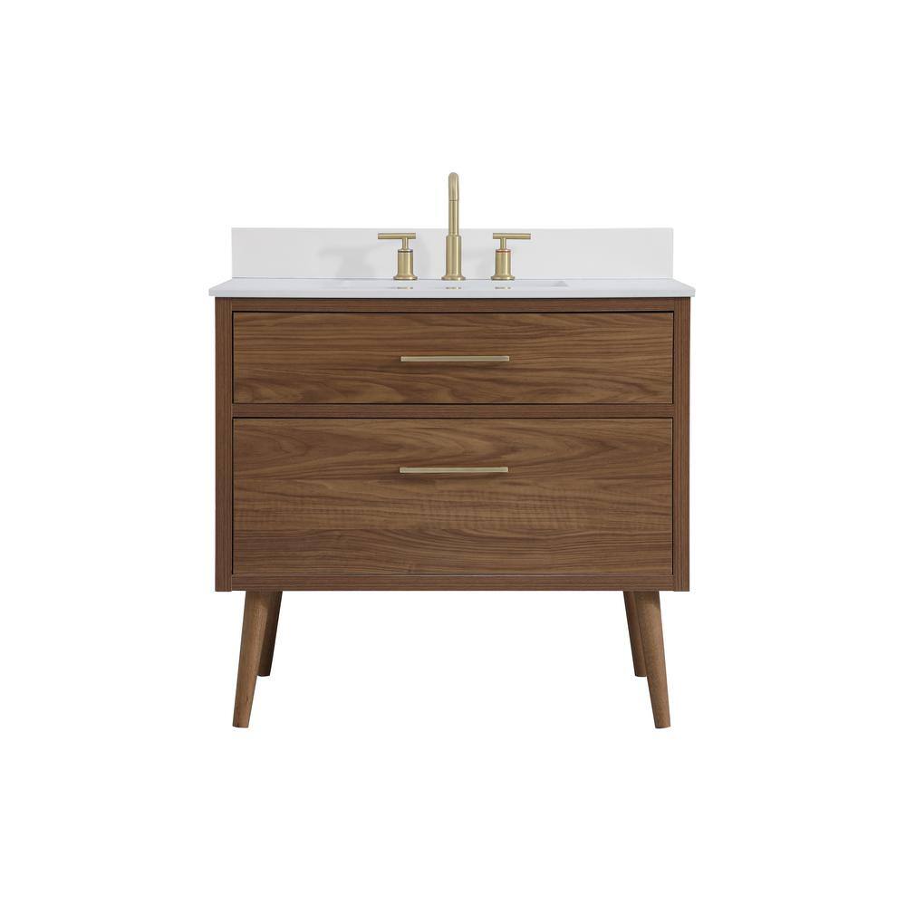 36 in. W Single Bath Vanity in Walnut with Engineered Stone Vanity Top in W