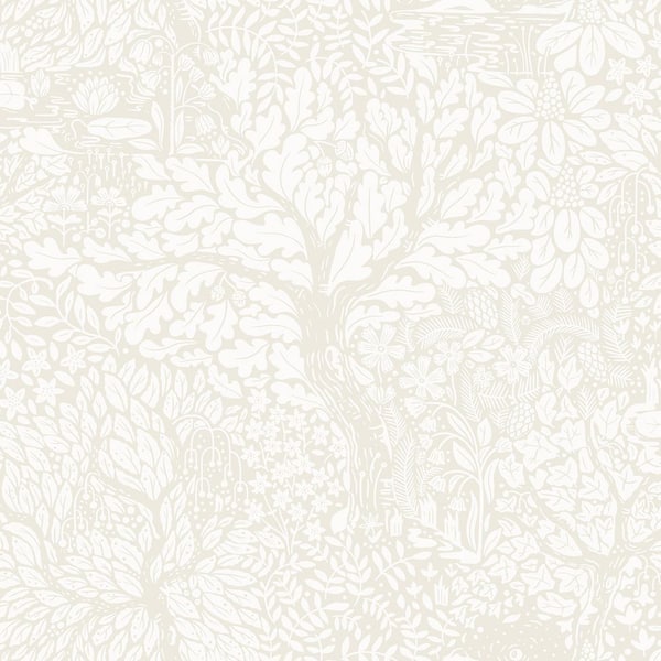 A-Street Prints Olle Off-White Cream Forest Sanctuary Paper Matte Non-Pasted Wallpaper Roll