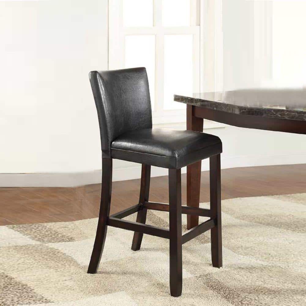Brown Leather and Wood 44.5" Bar Stool with Foot Rail
