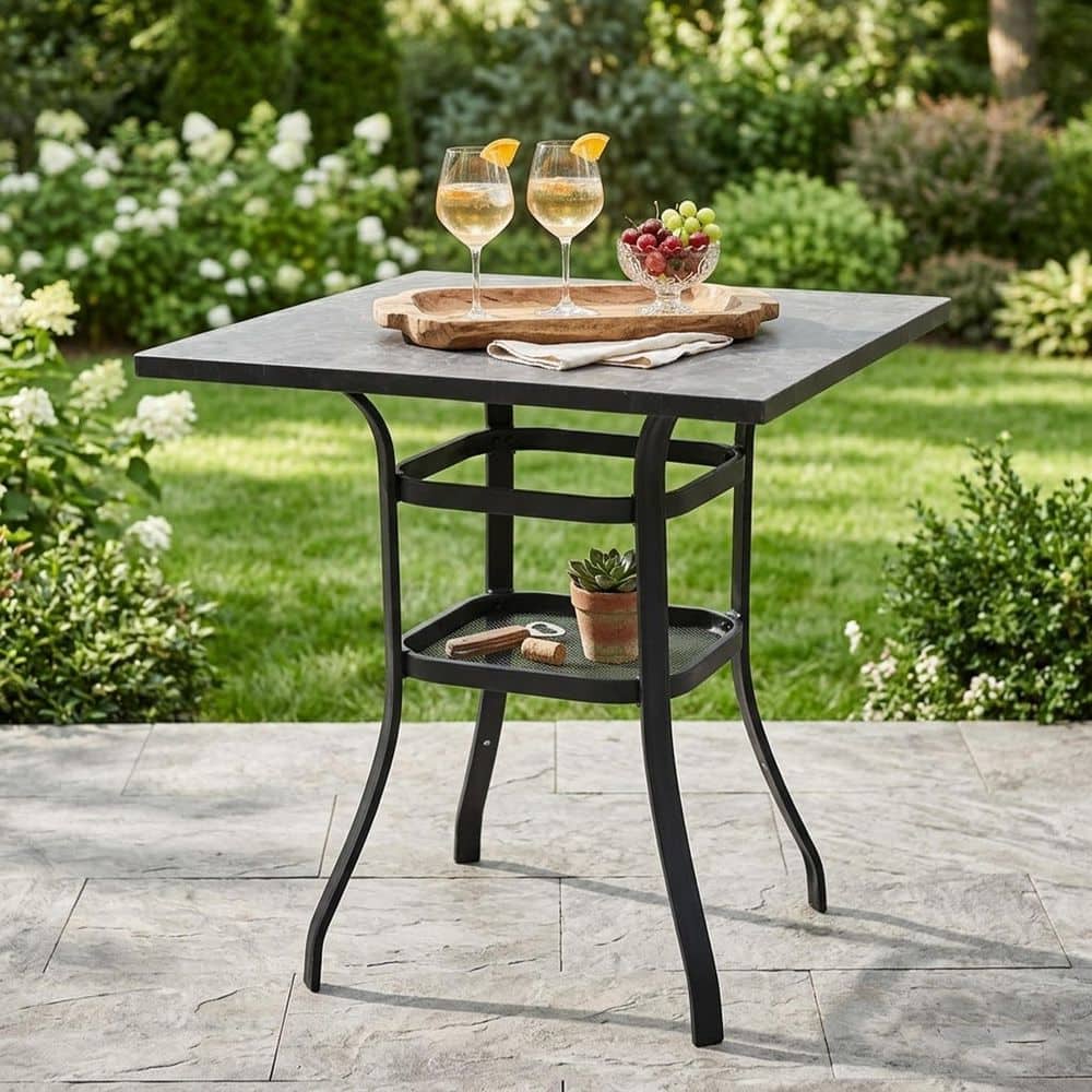 "Outdoor Bar Height Table with Realistic Marble Texture Top, 36"" Square, All-Weather Metal High Top Bistro Table" price history on PriceWatchPro
