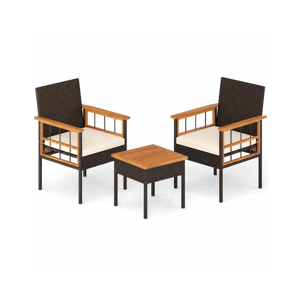 3-Piece PE Rattan Outdoor Patio Conversation Set with Side Table and Cushions, White price history on PriceWatchPro