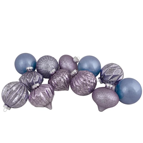 Northlight Purple T1 Finial and Glass Ball Christmas Ornaments Set of 12