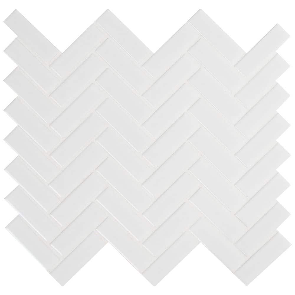 Take Home Tile Sample - Retro Bianco 4 in. x 4 in. Herringbone Glossy Porcelain Mosaic Tile price history on PriceWatchPro