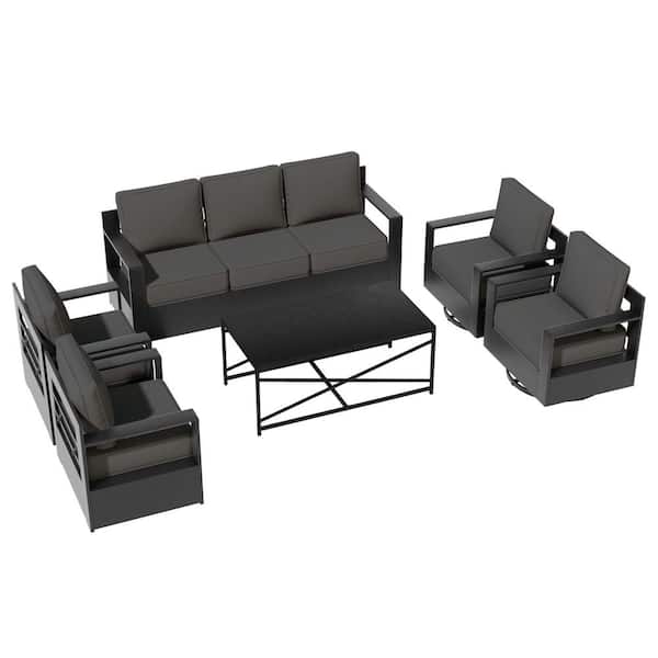 6-Piece Outdoor Aluminum Patio Conversation Set with 6 in. Dark Gray Cushions