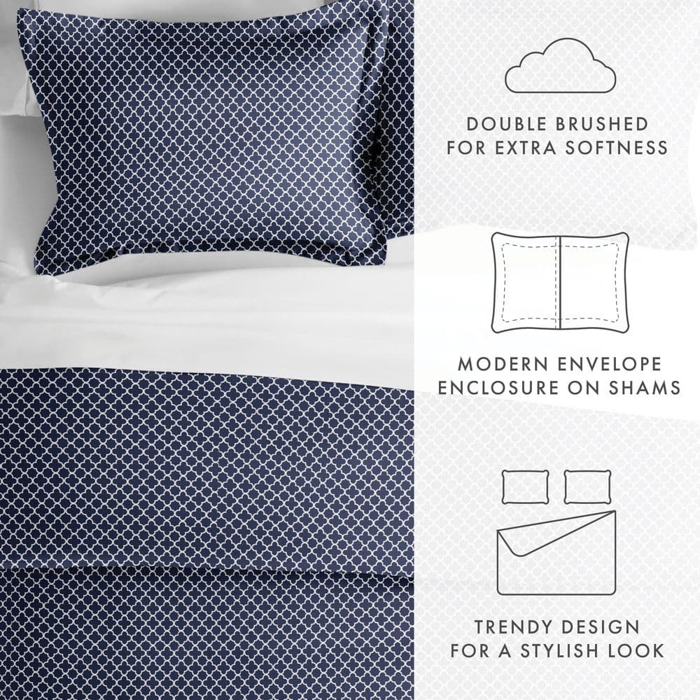 Navy Geometric King Duvet Cover Set with Pillow Shams