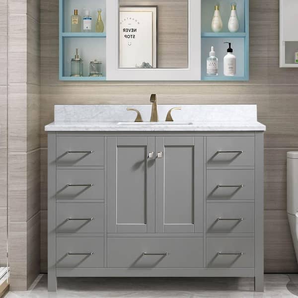 Maincraft 48 in. W x 22.05 in. D x 39.8 in. H Bath Vanity in Gray with White Carrara Marble Top and Basin