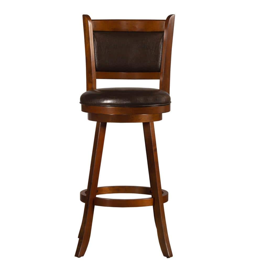 Dennery Cherry Wood Swivel Barstool with Brown Upholstery