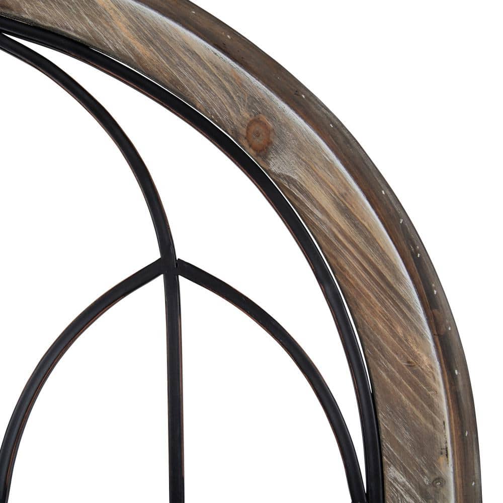 Rustic Brown Wood and Metal Arched Window Pane Wall Decor