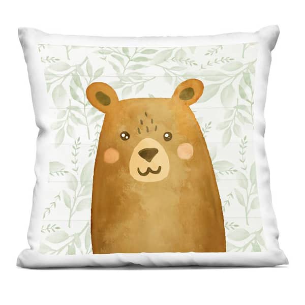 Stupell Industries Joyful Bear on Botanicals Brown Abstract Polyester 18 in. x 18 in. Throw Pillow