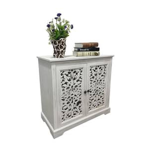 30 in. H Antique Sideboard Cabinet with 2 Carved Doors and Dividers for Kitchen Living Room White