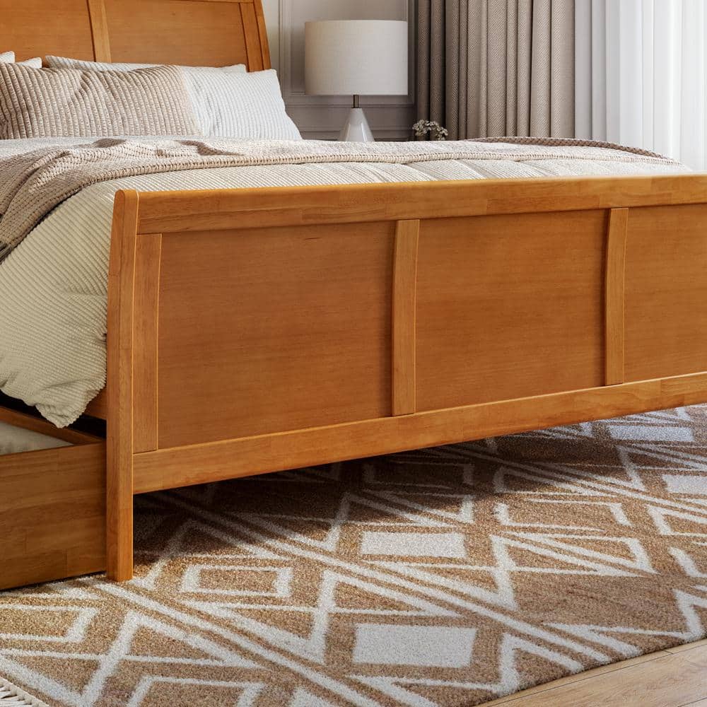 Portland King Light Toffee Wood Platform Bed with Storage Drawers