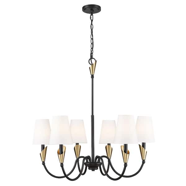 Claudelle 6 light Matte Black + Modern Gold Chandelier for Indoor Use with No Bulbs Included
