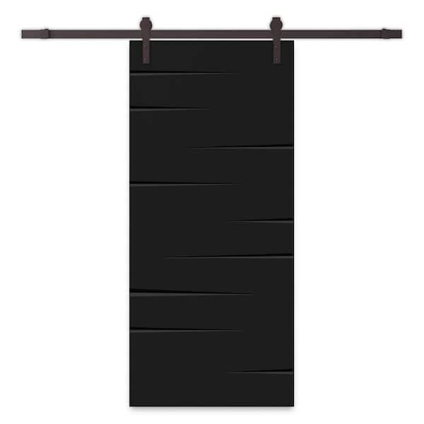 CALHOME 24 in. x 80 in. Black Painted Composite MDF Paneled Interior Sliding Barn Door with Hardware Kit