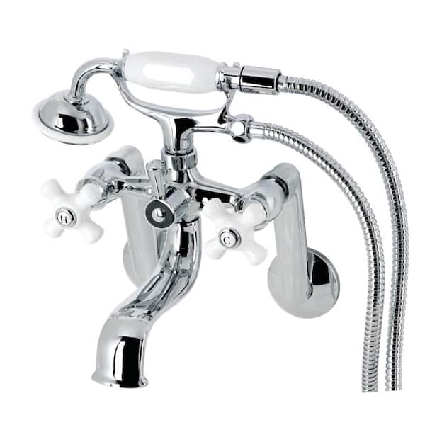 Kingston Brass Kingston 3-Handle Wall-Mount Clawfoot Tub Faucet with Hand Shower in Polished Chrome