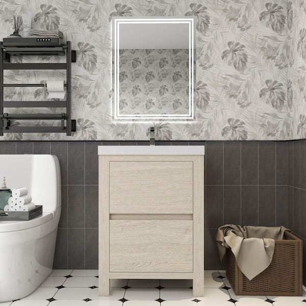 Louis 24 in. W x 20 in. D x 35 in. H Single Sink Freestanding Bath Vanity in Light Wood with White Acrylic Top