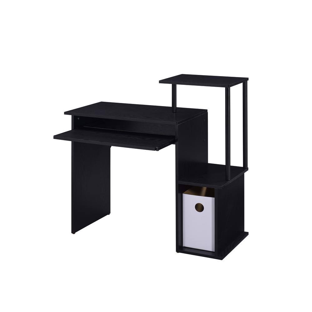 Executive Black Wooden Desk with Keyboard Tray and Storage