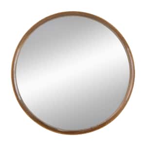 31.5 in. W x 31.5 in. H Round Pine Wood Mirror, Wall Mounted Mirror Home Decor for Bathroom Living Room