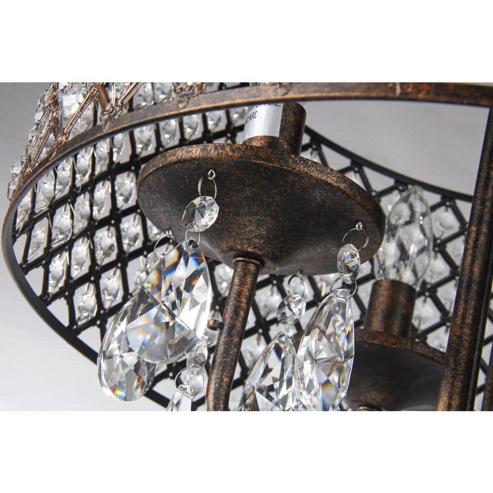 Antique Copper 61" Crystal Drum Shade Candle Chandelier